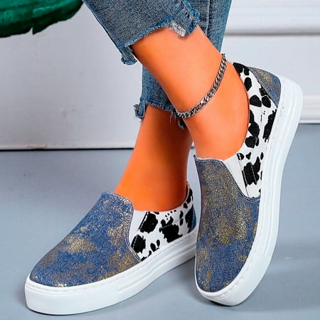 

Aayomet Women s Air 1 Shadow Casual Shoes Ladies Fashion Canvas Color Matching Cow Pattern Comfortable Flat Sole Casual Shoes Blue 7