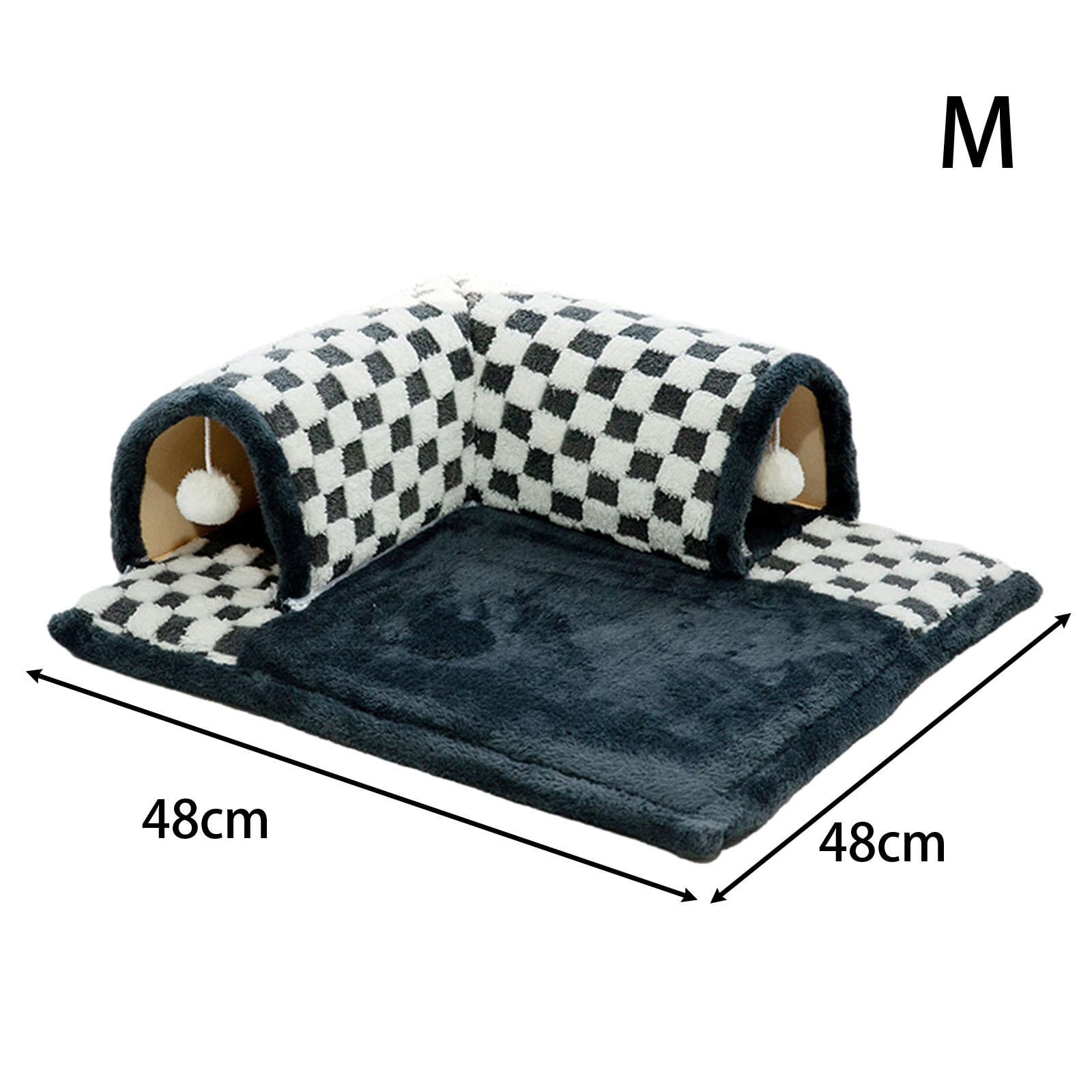 TOOYFUL 2 in 1 Cat Bed Play Tunnel Cats Play Mat with Playing Ball Toys Kitty Training Play Center Interactive for Indoor Cats Rabbit Black M