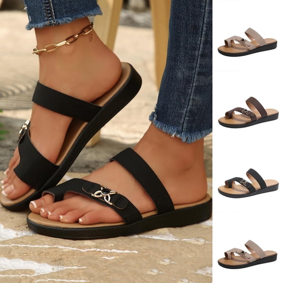 Zedker Women's Slide Sandals with Soft Cork Footbed, Comfort Arch Support Flat Sandals for Summer Black 36
