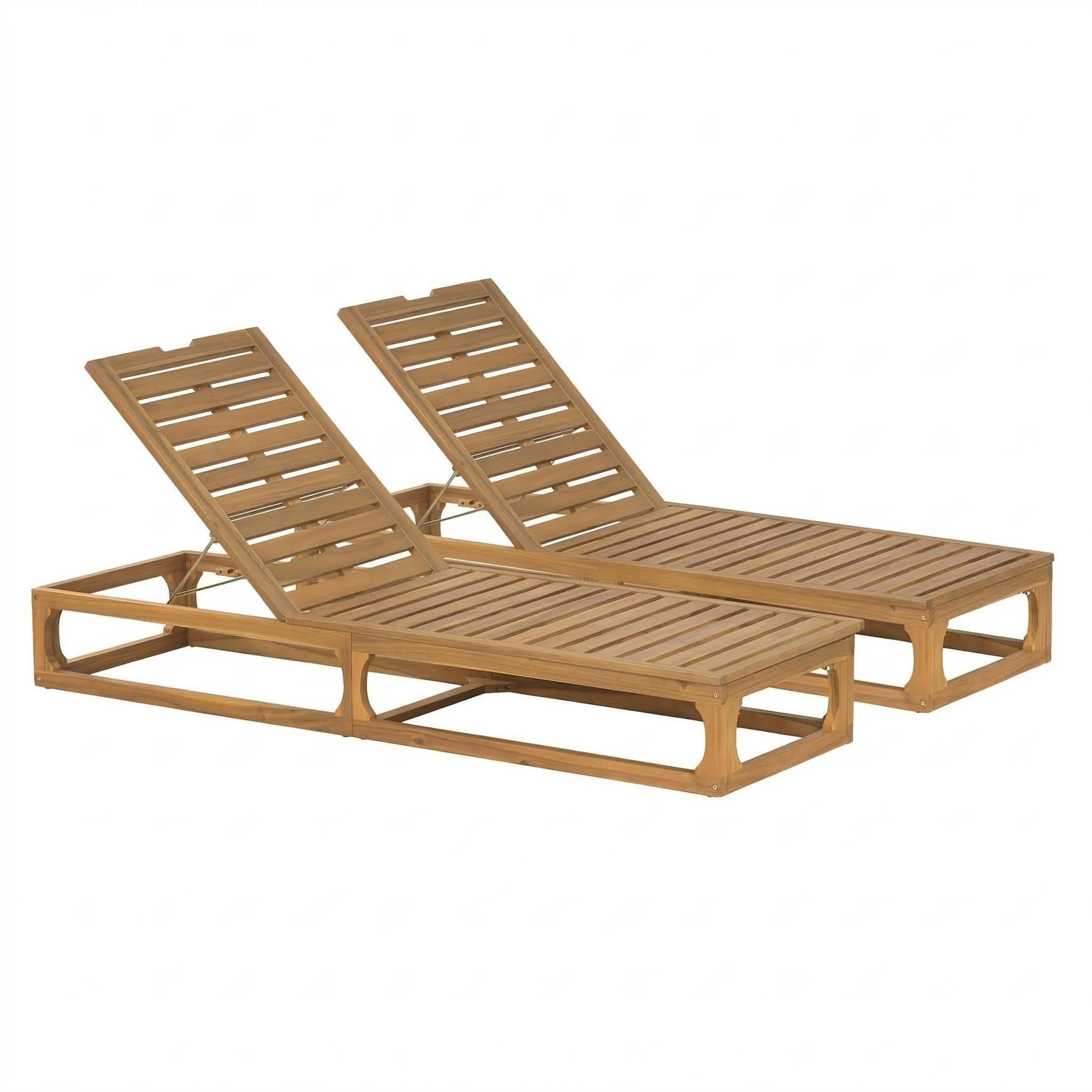 Christopher Knight Home Acacia Wood Outdoor Chaise Lounge, Adjustable Backrest, Natural, Set of 2