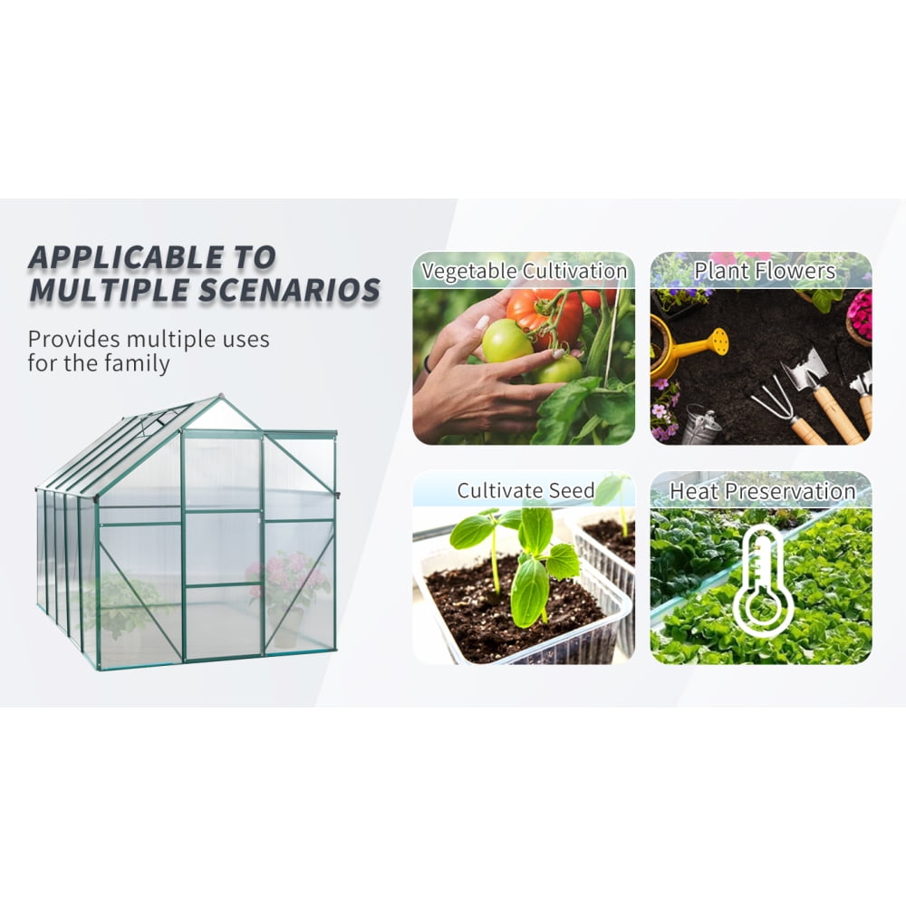 6X10 FT Greenhouse - Sturdy Walk-In Design with Raised Base and Heavy-Duty Aluminum Frame. Ideal for Year-Round Outdoor Gardening in Your Backyard. Cultivate Your Green Paradise