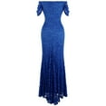 thumbnail image 2 of Angel-fashions Beading Boat Neck Short Sleeves Lace Maxi Long Evening Dress Elegant Blue Party Gown 453, 2 of 7
