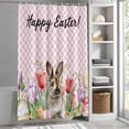 thumbnail image 6 of Easter Bunny Shower Curtain Set, Waterproof Shower Curtains for Bathroom, Spring Tulips Floral Pink Farmhouse Plaid Washable Fabric Cloth Bath Curtain for Bathtub Decoration with Hooks 60x72 Inches, 6 of 9