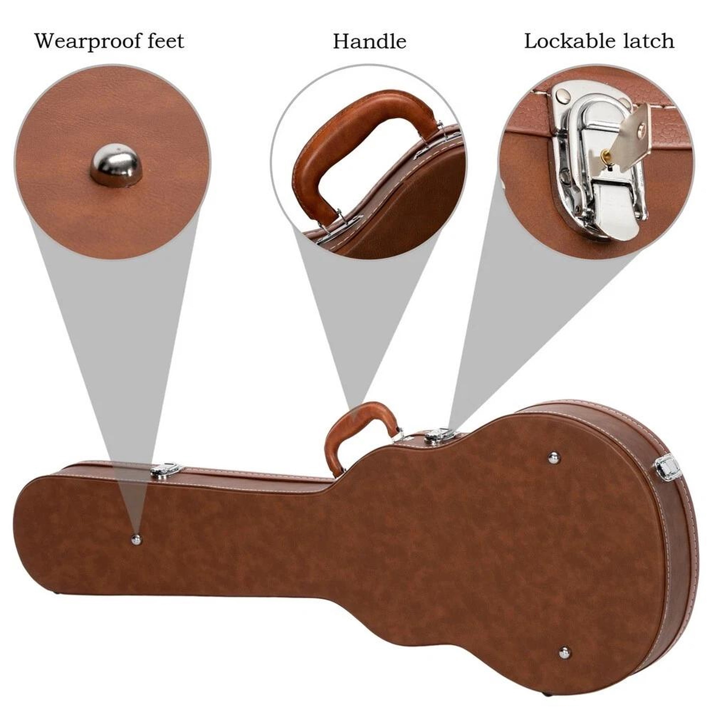 Dark Brown Lockable Hard-Shell Guitar Case for Les Paul LP Guitars, Faux Leather