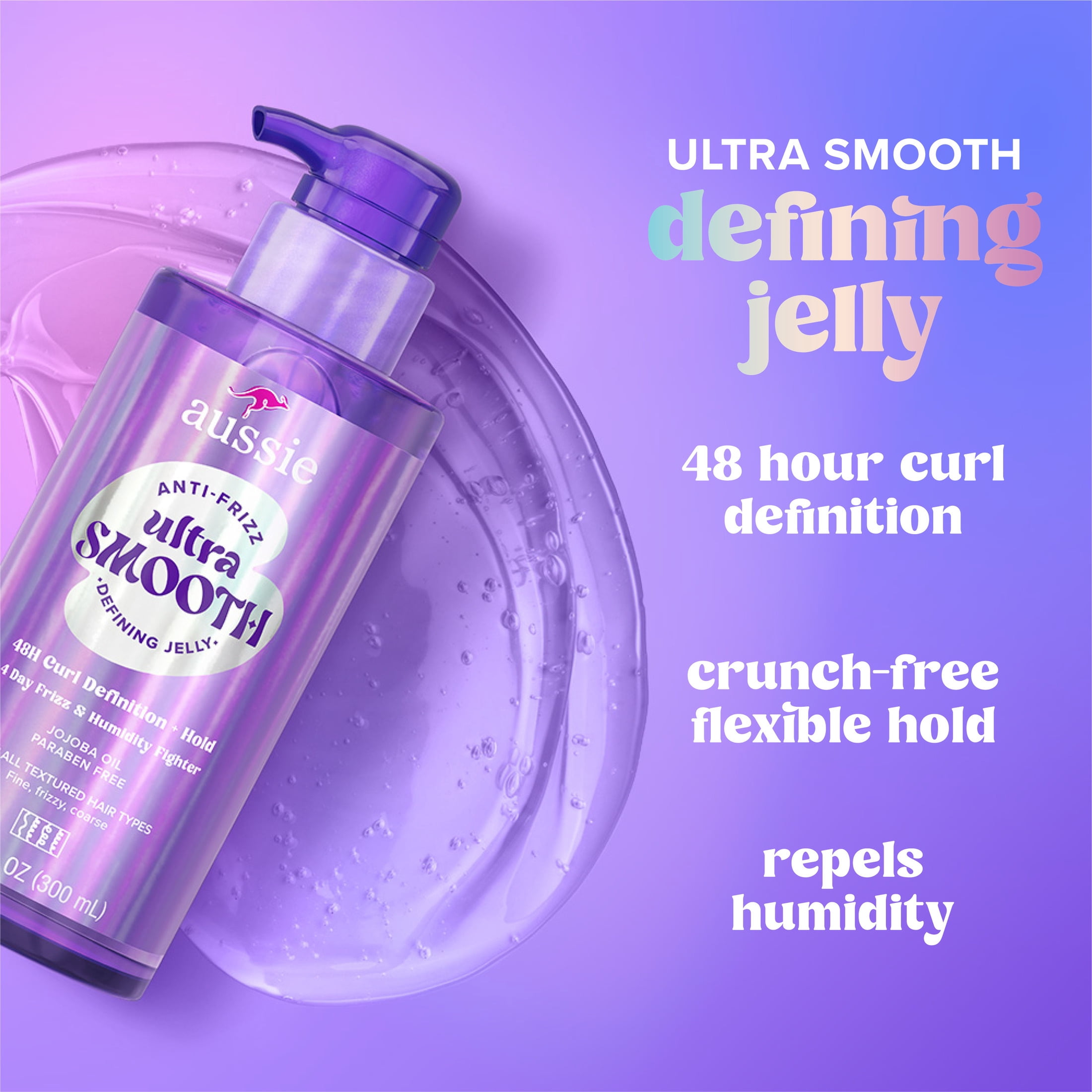 Aussie Ultra Smooth Defining Jelly, Anti-Frizz, Hold + Define, Styler, With Jojoba Oil, For All Textured Hair 10.1oz