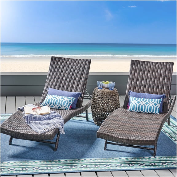 JERFIT Modern Outdoor Adjustable Rattan Chaise Lounge Chair, 2-Piece Brown Multi Wicker Patio Sun Recliner Beds for Poolside Garden