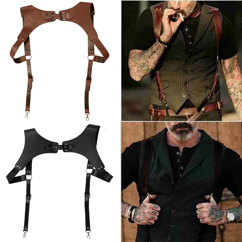 Black Real Handmade Genuine Leather Chest H-Harness Bluf Harness Accessories Belts & Braces Belts 