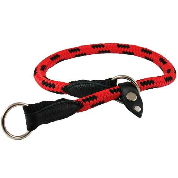 Dogs My Love Round Braided Rope Nylon Choke Dog Collar with Sliding Stopper (28" Long; 0.5" Diam (12mm), Red/Black)