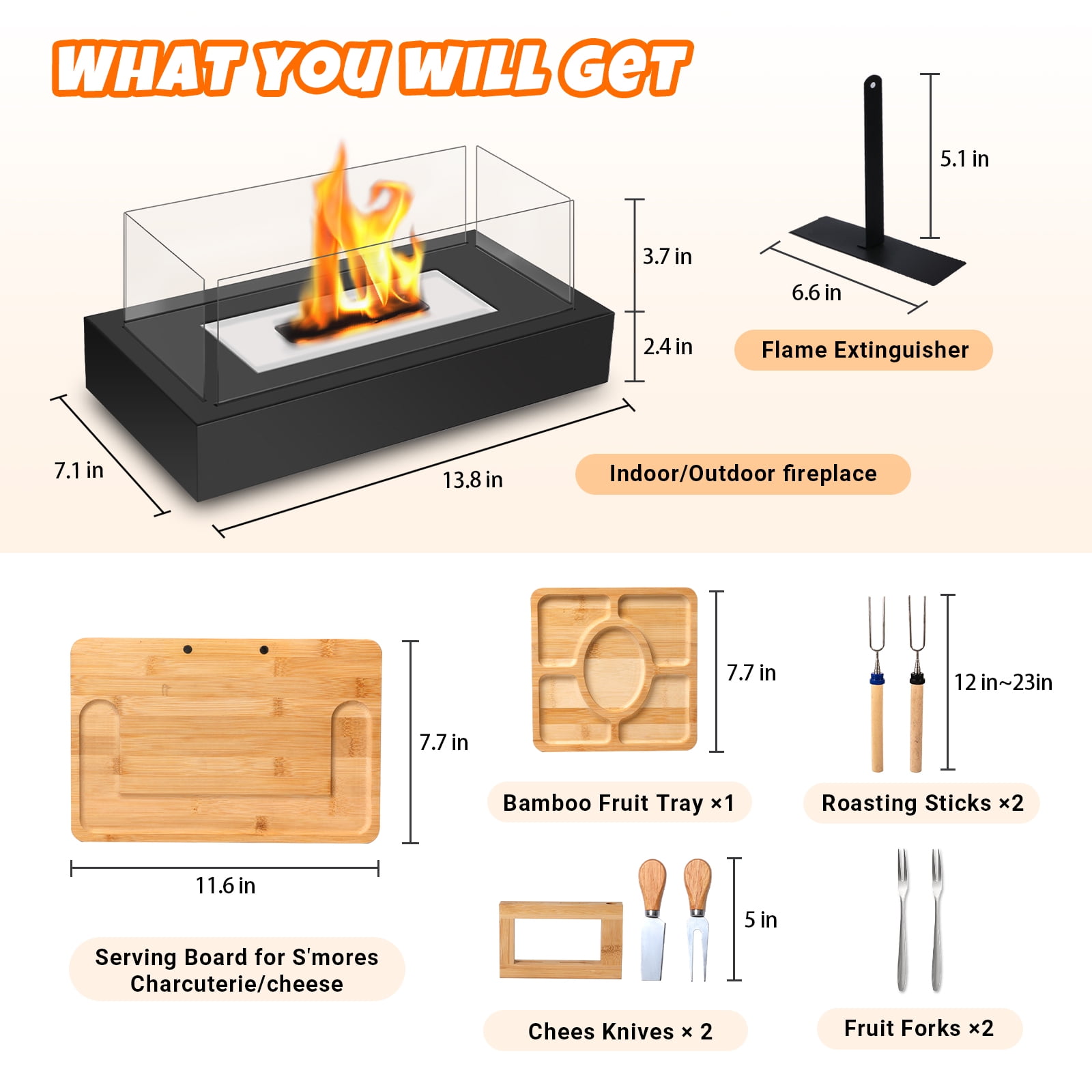 Tabletop Fire Pit - Smores Maker Kit Indoor & Outdoor with Charcuterie Boards, Engagement Gifts for Couples, Gifts Ideals for Wedding, Housewarming, White Elephant, Bridal Showers, Christmas