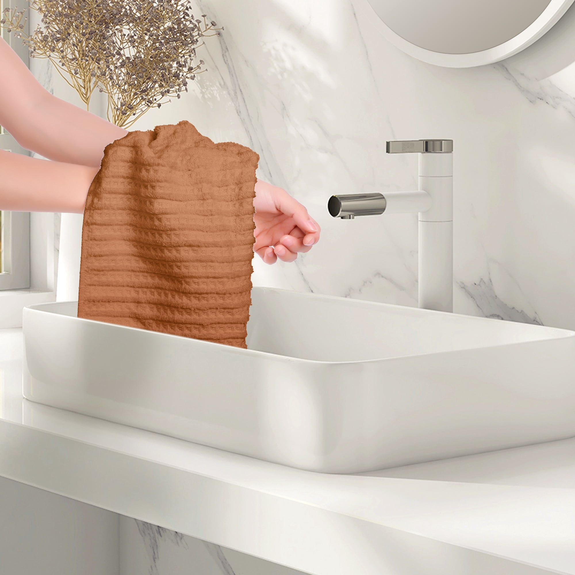 Unique Bargains Hand Towels 14" x 28" Soft Absorbent Towel Sets for Bathroom Hotel Kitchen Brown 2pk