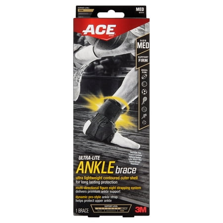 ACE Ultra-Lite Ankle Brace, Medium, Black, 1/pack
