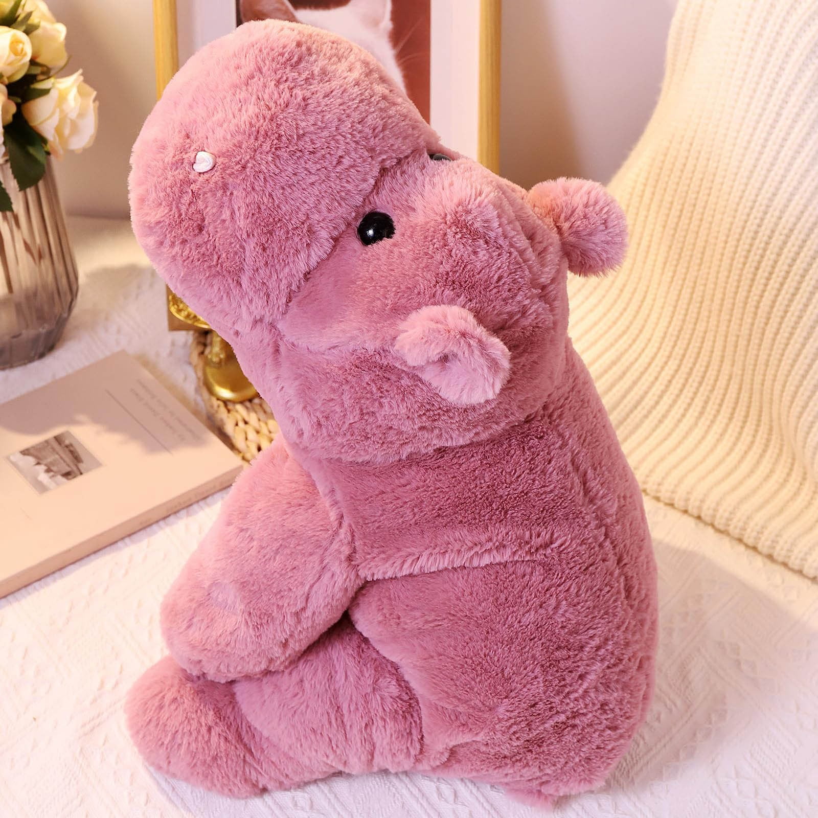 ​​LYINGF Weighted Stuffed Hippo Animal for Kids Sensory Comfort 17.7" Soft Plush Toy 2.2lbs, Calming Cuddly Weighted Hippo for Anxiety Relief and Sleep Support in Children