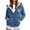 Blue, variant on Womens Zip Up Hoodies Full Zip Drawstring Hood Sherpa Lined Left Chest Mischievous Pumpkin Print Front Pockets Warm Halloween Jacket