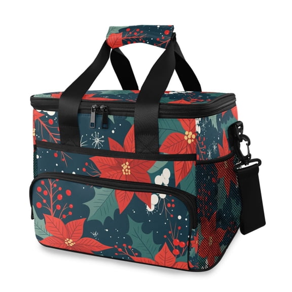 FORMRS Insulated Cooler Bag 24 Cans Capacity Soft Leakproof Lunch Box with Side Pockets, Christmas Berries