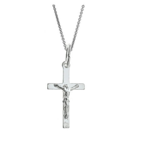 Sterling Silver or Gold-tone Baby Flat Crucifix Cross Pendant Necklace (16, 18, 20 Inches)