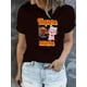 thumbnail image 1 of Camiseta elegante con estampado de pez de muñeca para mujer - Cuello redondo informal, manga corta, mezcla de algodón elástico, lavable a máquina - Top perfecto para el verano, estampado inglés, comod, 1 of 7