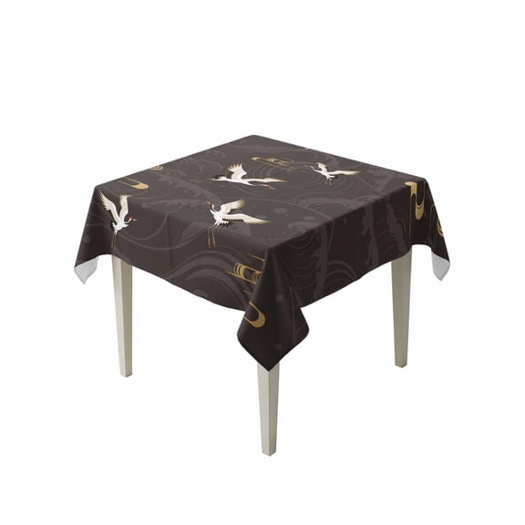Japanese Style Suqare Tablecloth - 60 x 60 Inch, Vintage Cranes Ocean Wave Black Grey Waterproof & StainResistant Tablecloth, Washable Oil-proof Table Cover for Dining/Party/Wedding/Camping/Buffet