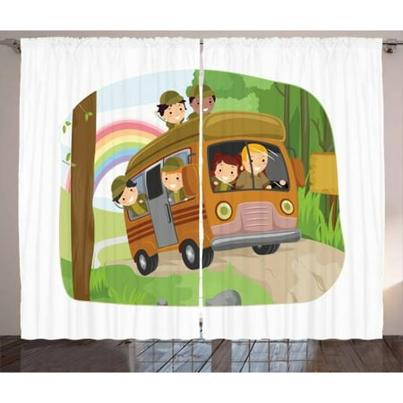 Camper Curtains 2 Panels Set Boy Scouts Going Camping Children