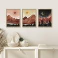 thumbnail image 3 of PixonSign Framed Canvas Print Wall Art Set - Sun & Crescent Moon Desert Landscape Posters - Set of 3 Wilderness Nature Mountain Illustrations Pastel Wall Décor for Living Room - 12"x16" Natural, 3 of 5