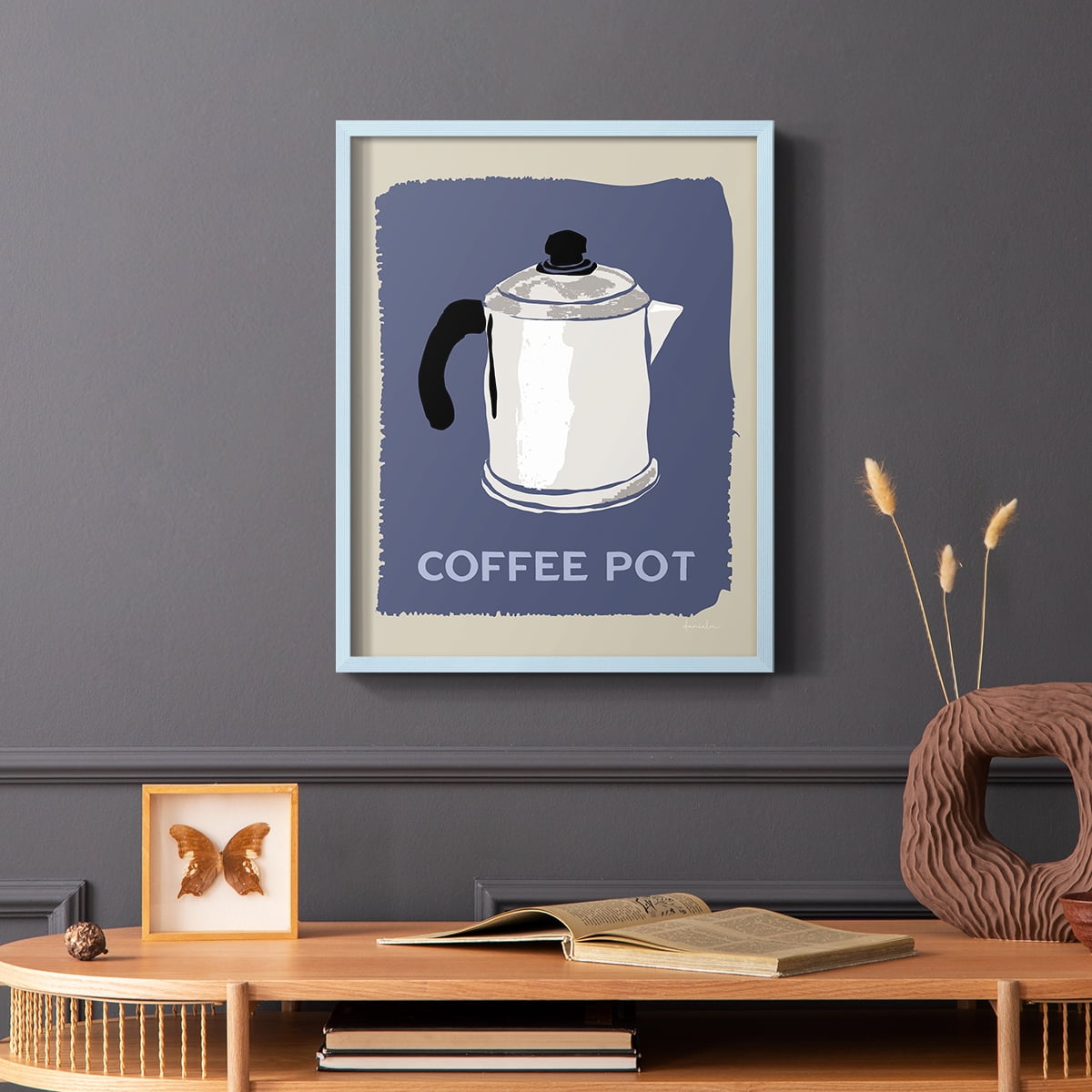 Modern Coffee I in Blue Solid Wood 11 x 14 Framed Print