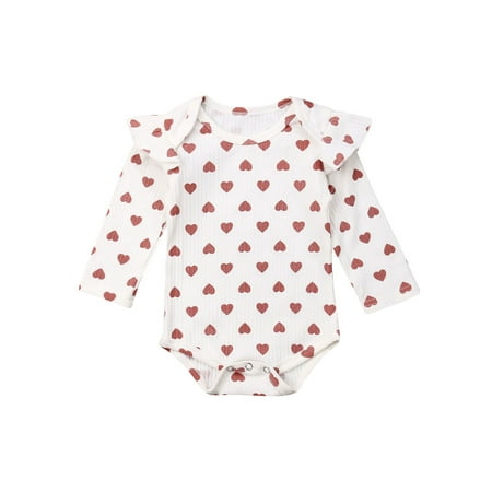 

Xiaoluokaixin Baby Girls Long Sleeve Love Heart Romper Ruffle Jumpsuit 0-18M