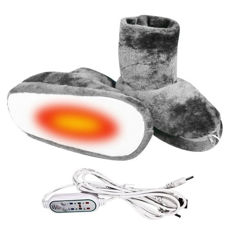 TUTUnaumb Winter Hot Sale USB Heated Slippers Heated Feet Warmer Winter Office Heating Shoes Plug Electric Heating Boots Feet Warm Plush Indoor Comfy Slippers for Party/Wedding/Leisure-Gray