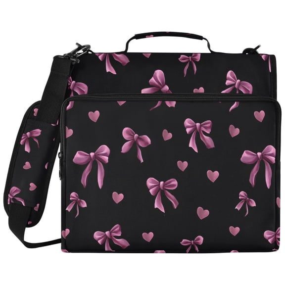 ALAZA Zipper Binder Pink Purple Bows Pattern 2 inch 3 Ring 500 Sheet Capacity Trapper Keeper File Folder Organizer Bag
