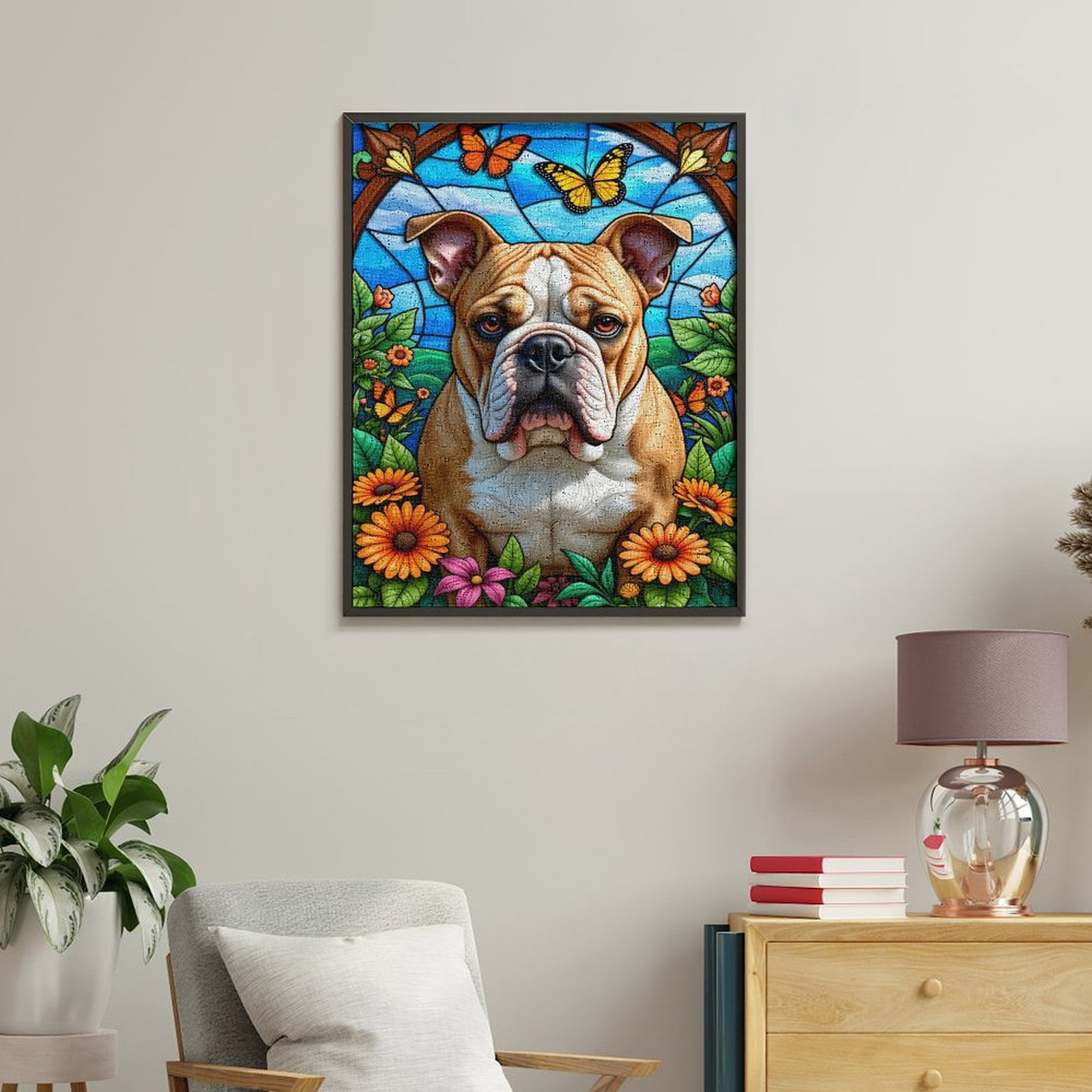 Paint By Numbers Kit for Adults Beginner - DIY Bulldog In Floral Paradise Art Canvas Painting Kits for Adults, Frameless Paint By Number for Adults for Home Wall Decor 16x20 Inch