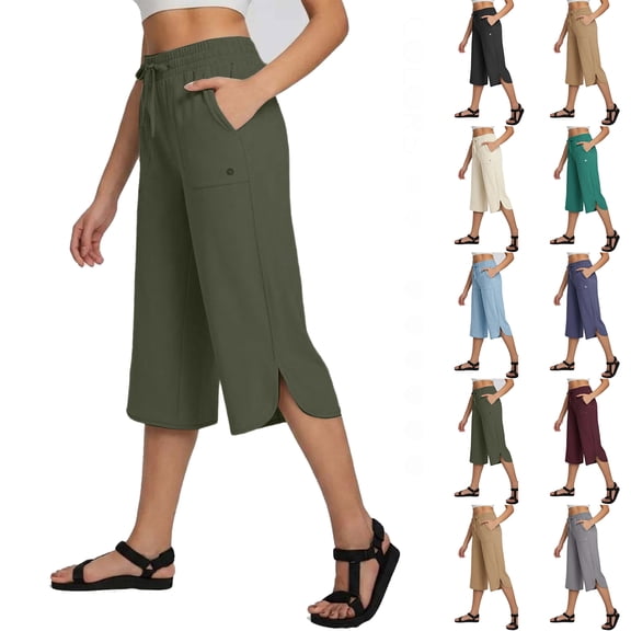 Women's Capri Pants Wide Leg Plus Size UPF50 Lightweight Quick Dry Pants Casual Loose Hiking Walking Capris, XL