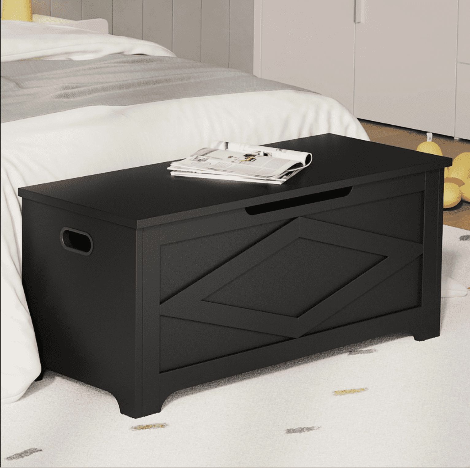 Huisuilinss Storage Chest,Farmhouse Storage Bench,Wood Toy Chest With Safety Hinge,End Of Bed Bench,Storage Trunk,Entryway Organizer For Entryway Bedroom Living Room
