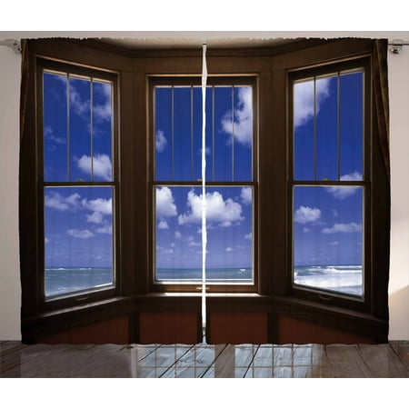 Beach Decor Curtains 2 Panels Set Sea Ocean Scenery Waves View
