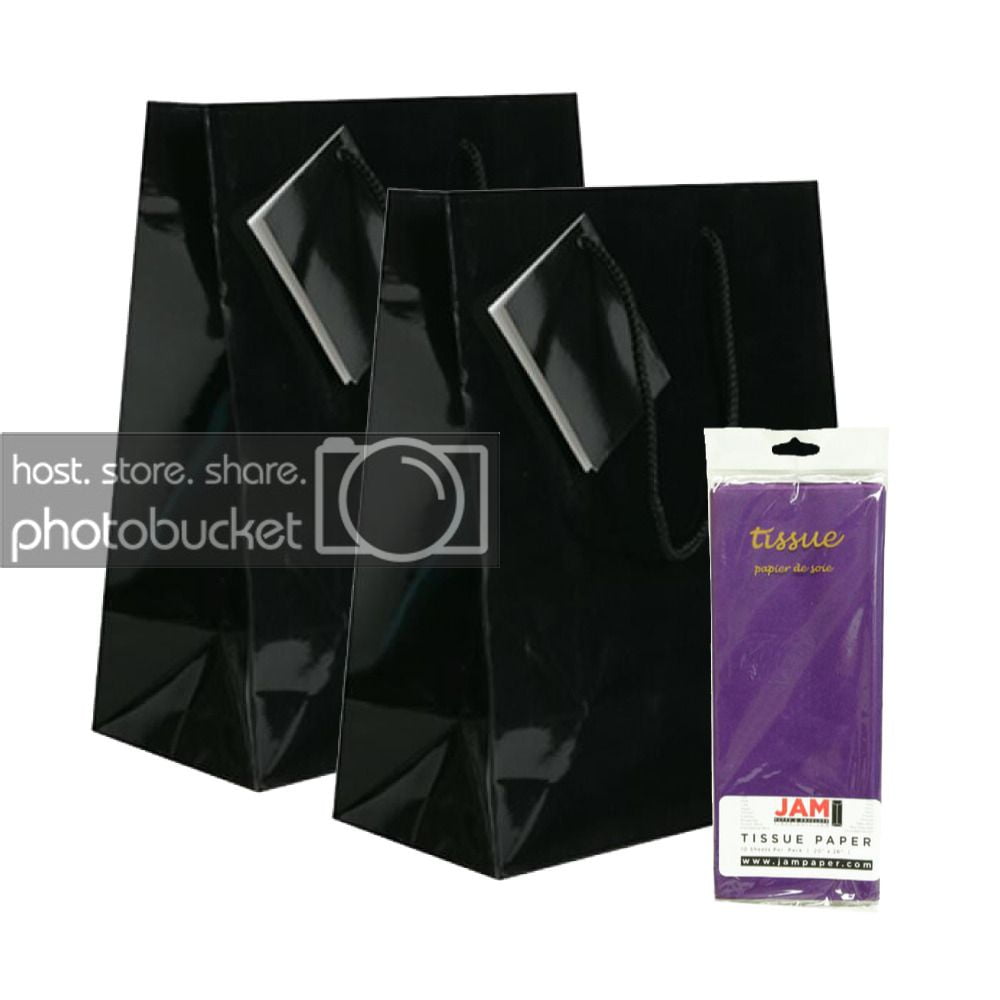 JAM Gift Bag Assortment, 2 Black Bags & Purple Tissue Paper, 3/Pack