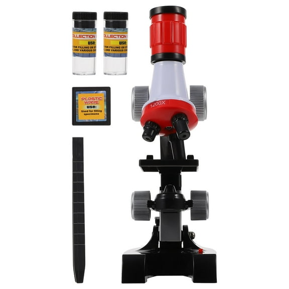 UPOUART 1 Set Portable Mini Microscope Plastic Red Adjustable Observation Angle for Laboratory Use