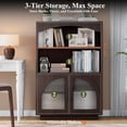thumbnail image 3 of 46" Bookshelf and Bookcase, Brown Small Bookcase with Glass Door, 3 Tier Mid-Century Book Shelves w/ Deep Storage Cabinet and Adjustable Shelves, Wood Standing Small Book Shelf for Office Kitchen, 3 of 7