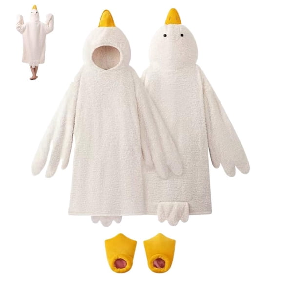 Adult Duck Pajamas,Wearable Goose Blanket Hoodie,Funny Costume Hoodie Blanket Soft Animal Duck with Sleeves&Feet Slippers