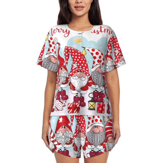 Fotbe Christmas Conjunto de Pijama Estampado para Mujer, 2 Piezas, Ropa de Dormir con Camiseta de Manga Corta y Shorts Suaves-Small