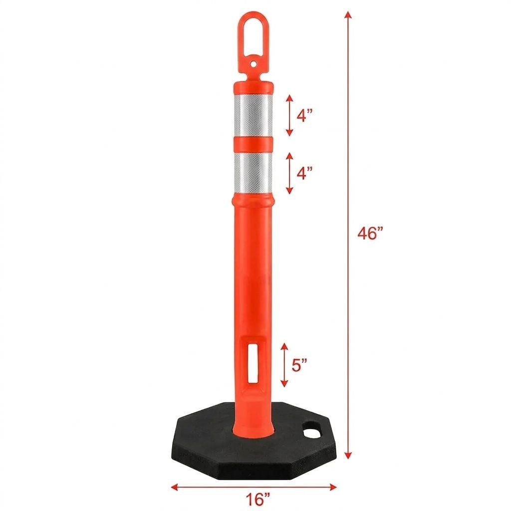 BOEN 45 in Orange Reflective Traffic Delineator Post with 15 lb Heavy-Duty Base, 1 Pack