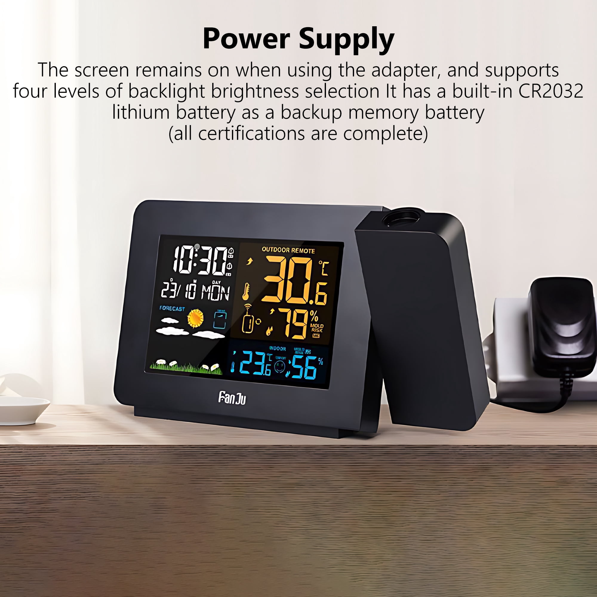 INSMART Weather Station for Home with 2 Outdoor Sensors, Wireless Indoor Outdoor Thermometer, Color Display Temperature Humidity Monitor, Weather Forecast, Alarm Clock, Projection & Backlight