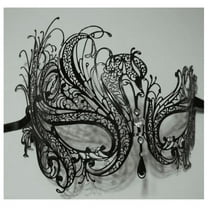 Black Rhinestone Swan Laser Cut Venetian Mask Masquerade Metal Filigree