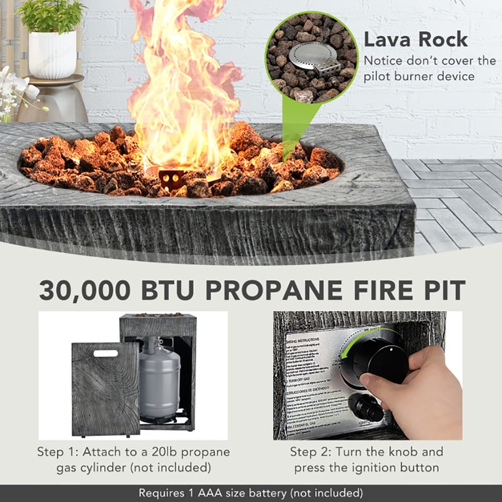 Resenkos Fire Pit, Fire Bowl,Outdoor Firepit,16 Feet Square Outdoor Propane Fire Pit with Lava Rocks Waterproof Cover 30 000 BTU