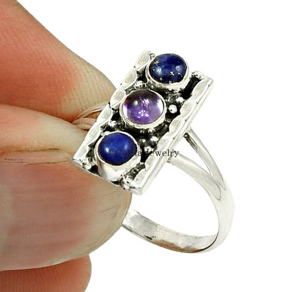 Lapis Lazuli & Amethyst Natural Gemstone Ring, Multiple Healing Stone Ring, Engagement Gifts For Women, Birthday Gifts For Mom, Girlfriend Gifts, Valentines Day Gifts For Her (7)