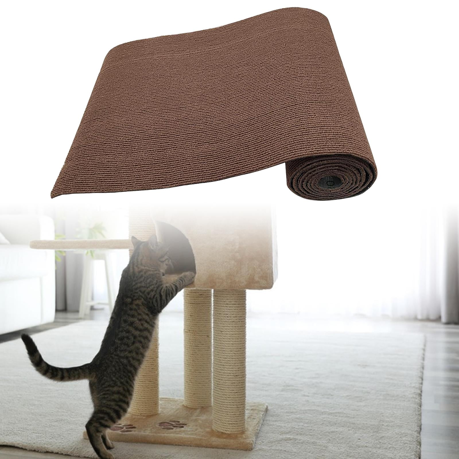 EHJRE Cuttable Scratching Mat for Cats, Self- Replacement Mat, 40 X 200 Cm, Cover for Scratching Post Shelves, Cat Carpet for Cat Scratching Post Brown