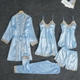 thumbnail image 2 of Silk Pajamas for Women 5Pcs Cute Sleepwear Loungewear Soft Lightweight Satin Robe Cami Shorts Pj Set, 2 of 3