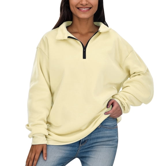 Tops for Women Women's Solid Sweatshirt Womens Oversized Half Zip Pullover Long Sleeve Sweatshirt Quarter Zip Hoodie Sweater Teen Girls Fall Blouse Clothes