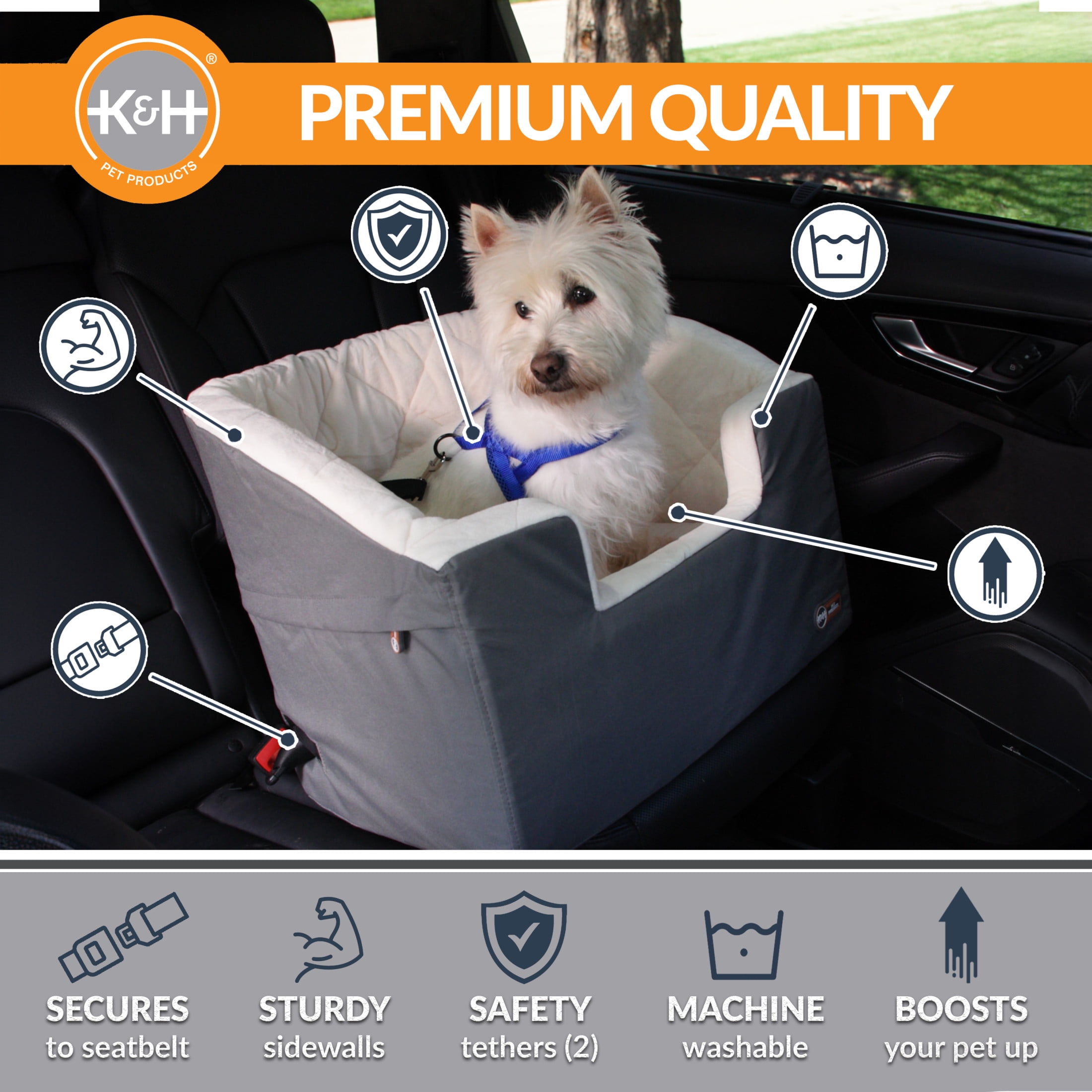 K&H Pet Products Bucket Booster Dog Car Seat Knockdown Gray/Cream Large