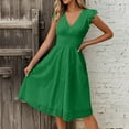 thumbnail image 5 of Qwertyu Women's 2025 Eyelet Lace Embroidery Smocked Waist Party Dress Sexy Flutter Sleeve A Line Midi Long Sun Dress Green 2XL, 5 of 7