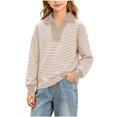 thumbnail image 2 of XRoczxe Girls Striped Rugby Shirt, Long Sleeve Color Block Polo Top with Contrast Collar, Casual Cotton Blend Pullover Sweatshirt for School & Play, 2 of 7