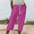 thumbnail image 7 of LEKODE Women's Casual Capris Pants High Waist Pants Drawstring Loose Fit Summer Trousers with Pockets for Beach Vacation Hot Pink M, 7 of 7