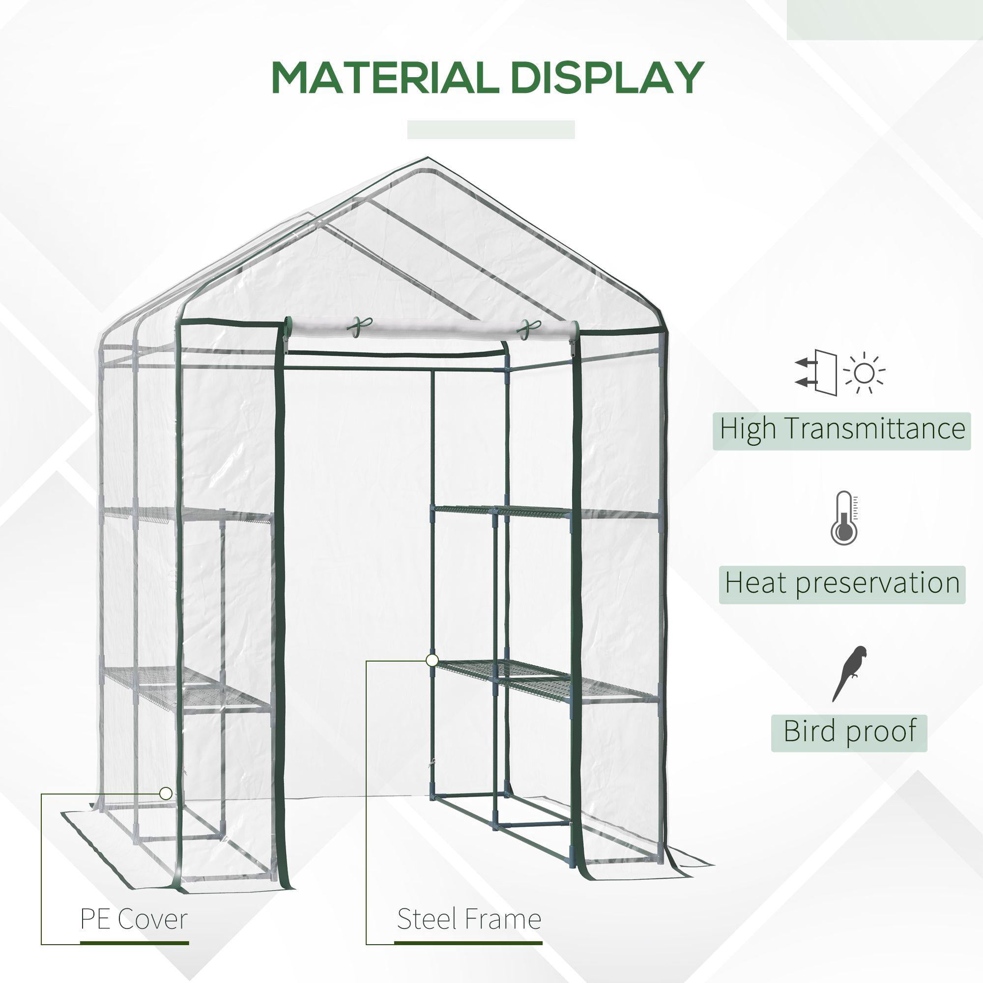 Walk-in Greenhouse 5x5x6 Feet Hot House with 3 Tier Shelving Roll Up Door for Outdoor Garden