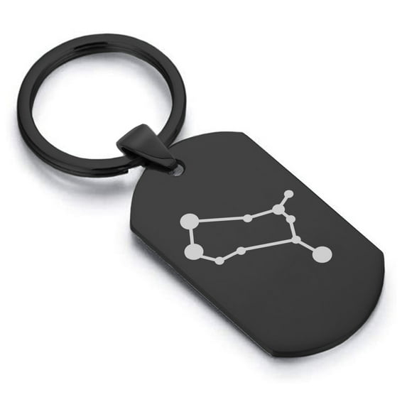 Stainless Steel Gemini (Twins) Astrology Constellation Dog Tag Keychain Circle Ring